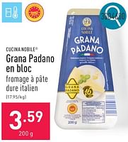Promotions Grana padano en bloc - Cucina Nobile - Valide de 10/06/2024 à 16/06/2024 chez Aldi