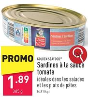 Promotions Sardines à la sauce tomate - Golden Seafood - Valide de 14/06/2024 à 16/06/2024 chez Aldi