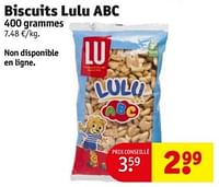 Promotions Biscuits lulu abc - Lu - Valide de 04/06/2024 à 09/06/2024 chez Kruidvat