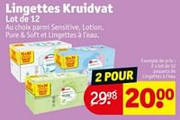 Promotions Lot de 12 paquets de lingettes à l’eau - Produit maison - Kruidvat - Valide de 04/06/2024 à 09/06/2024 chez Kruidvat