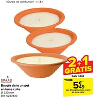 Promotions Bougie dans un pot en terre cuite - Spaas - Valide de 05/06/2024 à 11/06/2024 chez Carrefour