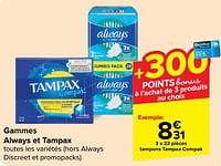 Promotions Tampons tampax compak - Tampax - Valide de 05/06/2024 à 11/06/2024 chez Carrefour