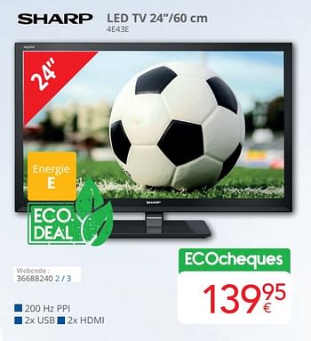 Promoties Sharp led tv 24’’-60 cm 4e43e - Sharp - Geldig van 01/06/2024 tot 30/06/2024 bij Eldi