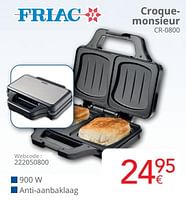 Promoties Friac croquemonsieur cr-0800 - Friac - Geldig van 01/06/2024 tot 30/06/2024 bij Eldi