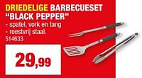 Promoties Driedelige barbecueset black pepper - Barbecook - Geldig van 05/06/2024 tot 16/06/2024 bij Hubo