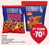 Promoties Pretzels elephant sriracha cheese - Elephant - Geldig van 06/06/2024 tot 12/06/2024 bij Delhaize
