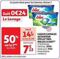 Promoties Lessive capsules activateur d`éclat triobulles le chat - Le Chat - Geldig van 04/06/2024 tot 16/06/2024 bij Auchan