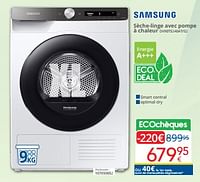 Promotions Samsung sèche-linge avec pompe à chaleur dv90t5240at-s2 - Samsung - Valide de 01/06/2024 à 30/06/2024 chez Eldi