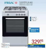 Promotions Friac cuisinière au gaz gfb6102 ag - gfb 6112 bp gfb6103 ag - gfb 6113 bp - Friac - Valide de 01/06/2024 à 30/06/2024 chez Eldi