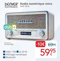 Promotions Denver radio numérique retro dab-18lw - Denver Electronics - Valide de 01/06/2024 à 30/06/2024 chez Eldi
