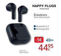 Promotions Happy plugs écouteurs true wireless joy - Happy Plugs - Valide de 01/06/2024 à 30/06/2024 chez Eldi