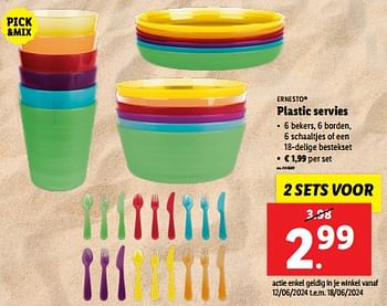 Promoties Plastic servies - Ernesto - Geldig van 12/06/2024 tot 18/06/2024 bij Lidl