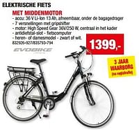 Promoties Evobike elektrische fiets met middenmotor - Evobike - Geldig van 05/06/2024 tot 16/06/2024 bij Hubo
