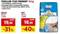 Promoties Tegellijm flex premium grijs - Knauf - Geldig van 05/06/2024 tot 16/06/2024 bij Hubo