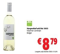 Promoties Haspenhof wit bio 2022 vlaamse landwijn - Witte wijnen - Geldig van 05/06/2024 tot 18/06/2024 bij Colruyt