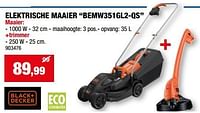 Promoties Black + decker elektrische maaier bemw351gl2-qs - Black & Decker - Geldig van 05/06/2024 tot 16/06/2024 bij Hubo