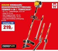 Promoties Powerplus benzine bosmaaier- heggenschaar-kettingzaag- trimmer 4-in-1 powxg3026 - Powerplus - Geldig van 05/06/2024 tot 16/06/2024 bij Hubo