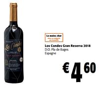 Promotions Los condes gran reserva 2018 d.o. pla de bages espagne - Vins rouges - Valide de 05/06/2024 à 18/06/2024 chez Colruyt
