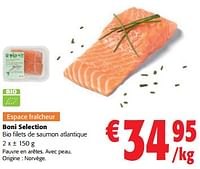 Promotions Boni selection bio filets de saumon atlantique - Boni - Valide de 05/06/2024 à 18/06/2024 chez Colruyt