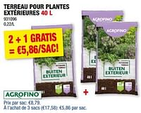 Promotions Terreau pour plantes extérieures - Agrofino - Valide de 05/06/2024 à 16/06/2024 chez Hubo