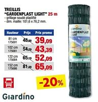 Promotions Treillis gardenplast light - Giardino - Valide de 05/06/2024 à 16/06/2024 chez Hubo