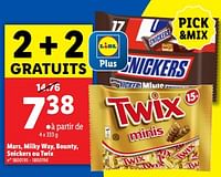 Promotions Mars, milky way, bounty, snickers ou twix - Produit maison - Lidl - Valide de 12/06/2024 à 18/06/2024 chez Lidl