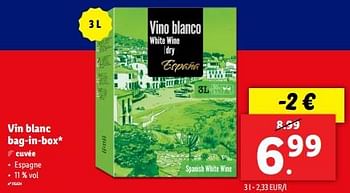 Promotions Vin blanc bag-in-box - Vins blancs - Valide de 12/06/2024 à 18/06/2024 chez Lidl
