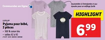 Promotions Pyjama pour bébé - Lupilu - Valide de 12/06/2024 à 18/06/2024 chez Lidl