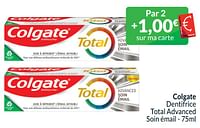 Promotions Colgate dentifrice total advanced soin émail - Colgate - Valide de 01/06/2024 à 30/06/2024 chez Intermarche