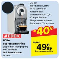Promoties Medek witte espressomachine - Medek - Geldig van 05/06/2024 tot 17/06/2024 bij Carrefour