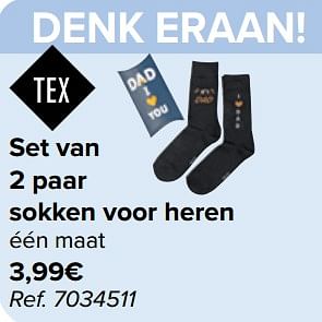 Promoties Set van 2 paar sokken voor heren - Tex - Geldig van 05/06/2024 tot 17/06/2024 bij Carrefour