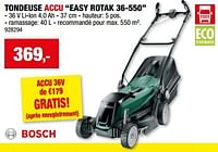 Promotions Bosch tondeuse accu easy rotak 36-550 - Bosch - Valide de 05/06/2024 à 16/06/2024 chez Hubo