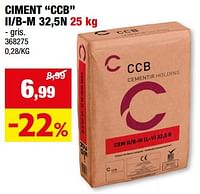 Promotions Ciment ccb ii-b-m 32,5n - Produit maison - Hubo  - Valide de 05/06/2024 à 16/06/2024 chez Hubo