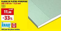 Promotions Plaque de plâtre hydrofuge - Knauf - Valide de 05/06/2024 à 16/06/2024 chez Hubo