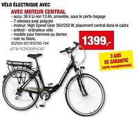 Promotions Vélo électrique avec avec moteur central - Evobike - Valide de 05/06/2024 à 16/06/2024 chez Hubo