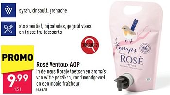 Promoties Rosé ventoux aop - Rosé wijnen - Geldig van 21/06/2024 tot 23/06/2024 bij Aldi