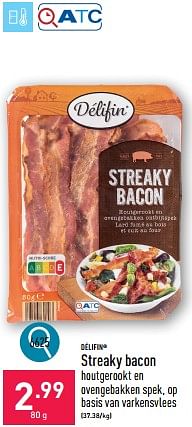 Promoties Streaky bacon - Delifin - Geldig van 17/06/2024 tot 23/06/2024 bij Aldi