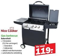 Promoties Gas barbecue bakersfield - Nice Cooker - Geldig van 03/06/2024 tot 22/06/2024 bij Van Cranenbroek