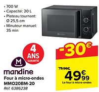 Promotions Mandine four à micro-ondes mmo20bm-20 - Mandine - Valide de 05/06/2024 à 17/06/2024 chez Carrefour