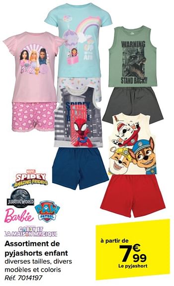 Promotions Assortiment de pyjashorts enfant - Produit maison - Carrefour  - Valide de 05/06/2024 à 17/06/2024 chez Carrefour