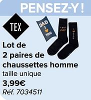 Promotions Lot de 2 paires de chaussettes homme - Tex - Valide de 05/06/2024 à 17/06/2024 chez Carrefour