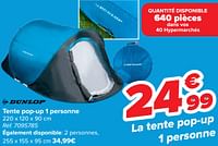 Promotions Tente pop-up 1 personne - Dunlop - Valide de 05/06/2024 à 17/06/2024 chez Carrefour
