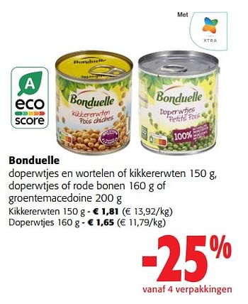 Promoties Bonduelle doperwtjes en wortelen of kikkererwten doperwtjes of rode bonen of groentemacedoine - Bonduelle - Geldig van 05/06/2024 tot 18/06/2024 bij Colruyt