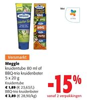 Promoties Meggle kruidentube 80 ml of bbq-trio kruidenboter - Meggle - Geldig van 05/06/2024 tot 18/06/2024 bij Colruyt