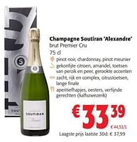 Promoties Champagne soutiran alexandre brut premier cru - Champagne - Geldig van 05/06/2024 tot 18/06/2024 bij Colruyt