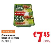 Promoties Come a casa lasagne bolognese - Come a Casa - Geldig van 05/06/2024 tot 18/06/2024 bij Colruyt