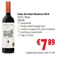Promoties Coto de imaz reserva 2019 d.o.c. rioja - Rode wijnen - Geldig van 05/06/2024 tot 18/06/2024 bij Colruyt
