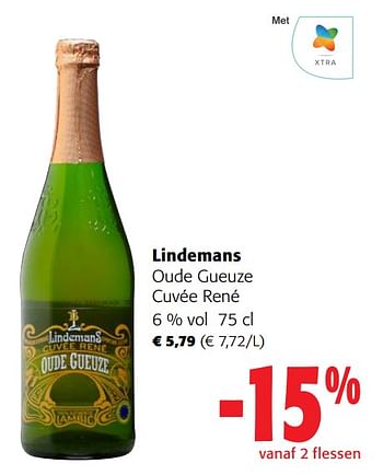 Promoties Lindemans oude gueuze cuvée rené - Lindemans - Geldig van 05/06/2024 tot 18/06/2024 bij Colruyt