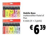 Promoties Stabilo boss markeerstiften pastel of fluo - Stabilo - Geldig van 05/06/2024 tot 18/06/2024 bij Colruyt