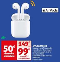 Promoties Apple airpods 2 - Apple - Geldig van 11/06/2024 tot 17/06/2024 bij Auchan